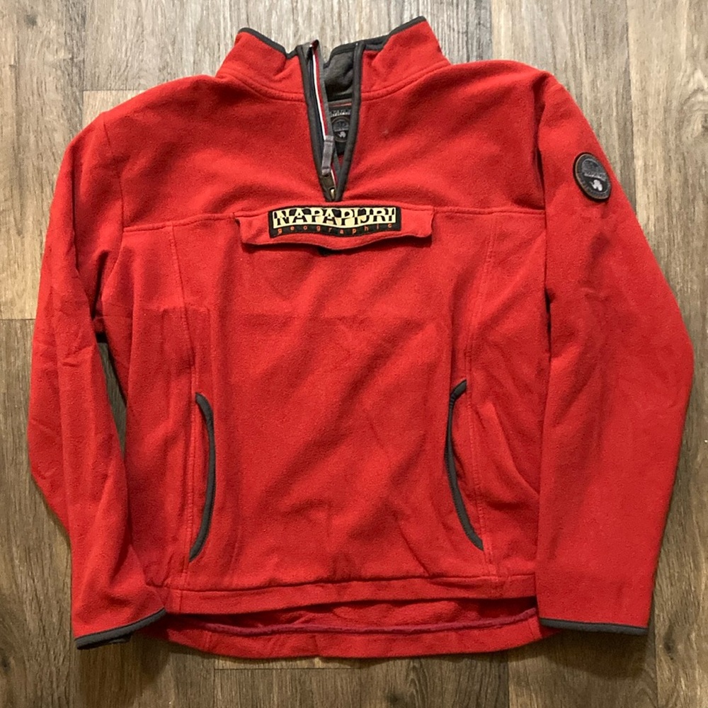 Napapijri Red Fleece Jacket with Quarter-Zip Design